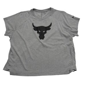 Under Armour Project Rock Women's Graphic T Shirt Gray *Stain*‎ Size M 22 x 22